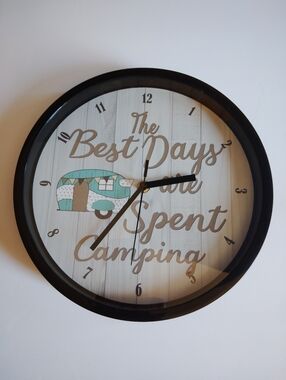 Camper Clock "The Best Days Are Spent Camping 10" Quartz - Quiet No Tick Sound